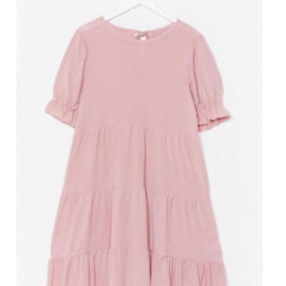 Pink Hot Puff Tiered Mini Dress - Picture 2 of 8